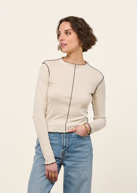 Top manches longues en coton bio | écru "Pin-tucked longsleeve organic cotton - nature white" - Rotholz