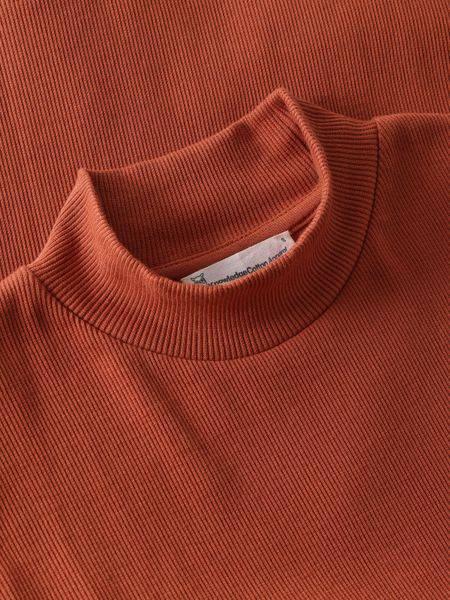 Débardeur col montant en coton bio | rouille "high neck rib top - burnt brick" - Knowledge Cotton Apparel