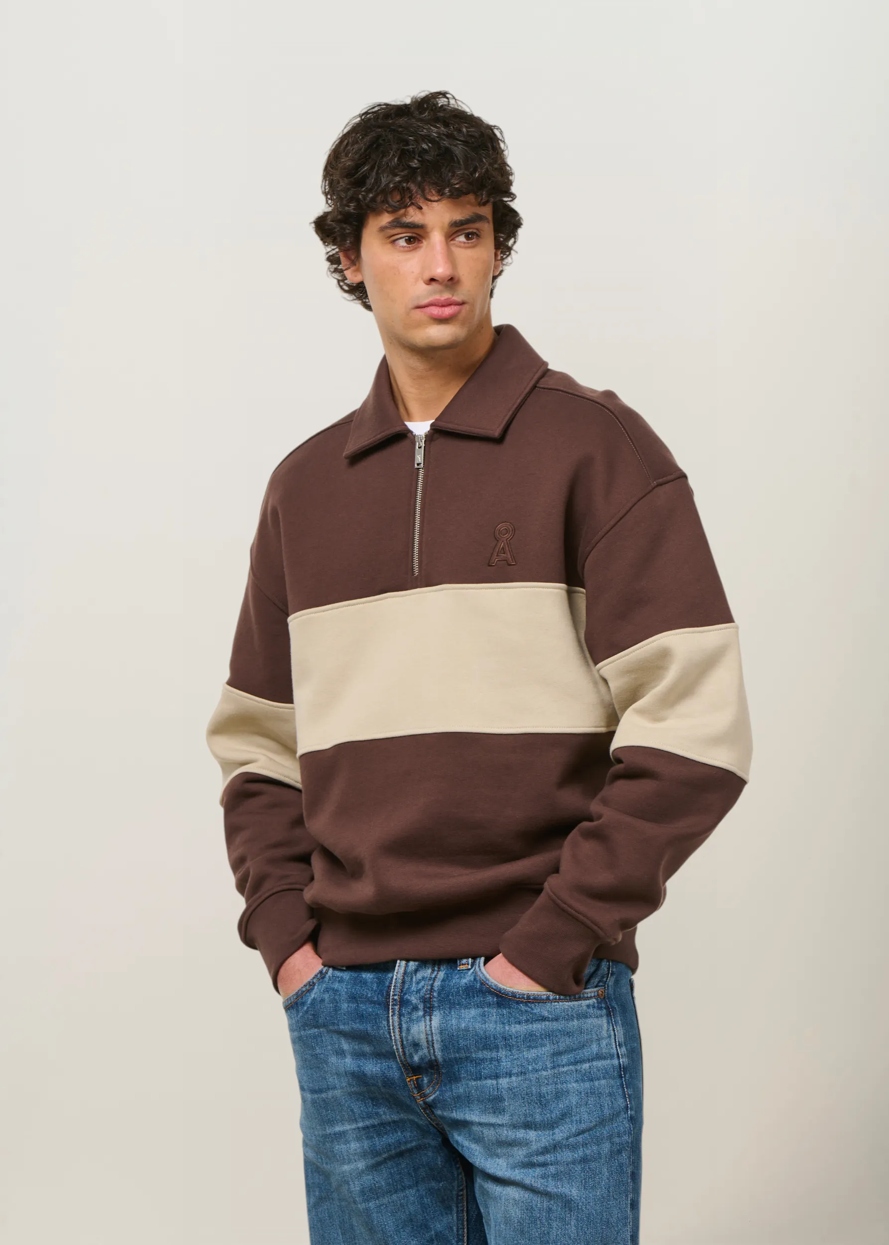 Sweat col camionneur en coton bio | bicolore "Striped troyer sweatshirt", Armedangels, photo 4