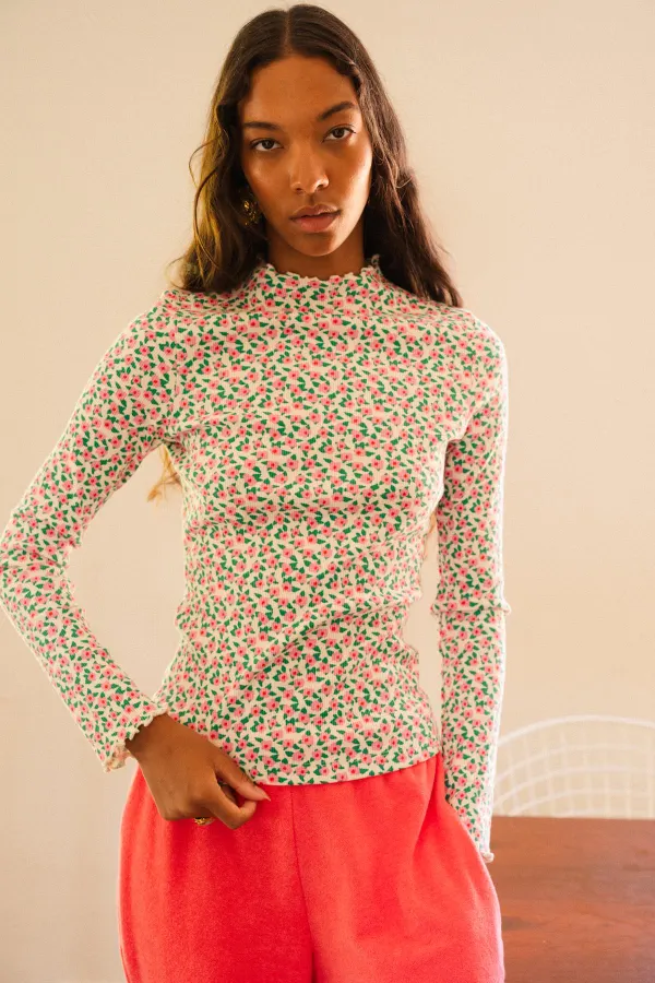 Top manches longues en coton bio | mini fleurs rose, We Are Jolies