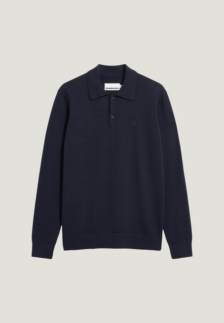 Pull polo en coton bio | marine "Knit longsleeve poloshirt - night sky", Armedangels, photo 6