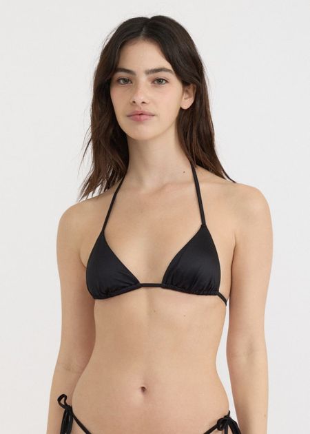 Haut de maillot en matières recyclées | noir brillant "solar swim triangle bikini top - shimmer night"