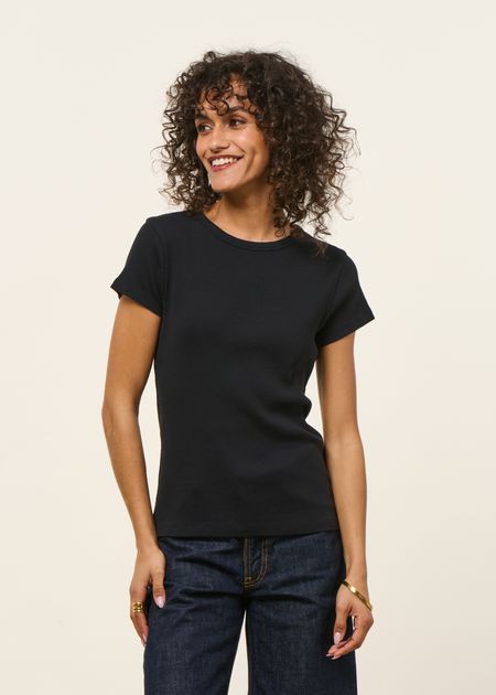 T-shirt manches courtes côtelé en coton bio | noir