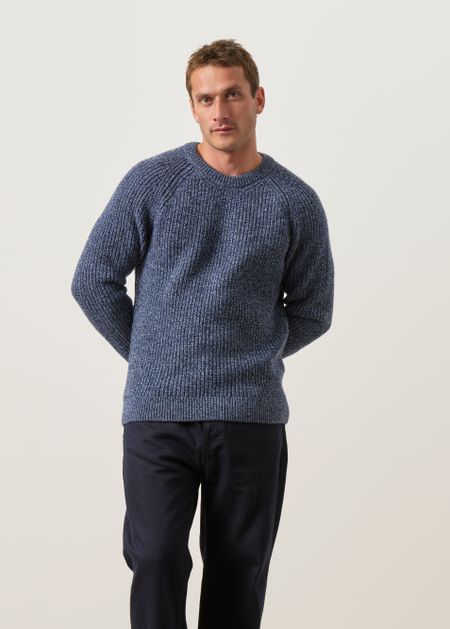 Pull raglan côtes anglaises en laine mérinos | bleu chiné, WeDressFair
