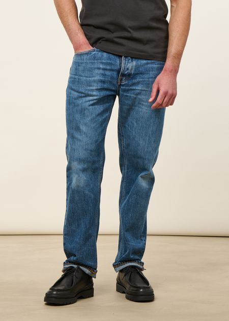 Jean droit large en coton bio | bleu "rad rufus raw tracks" - Nudie Jeans