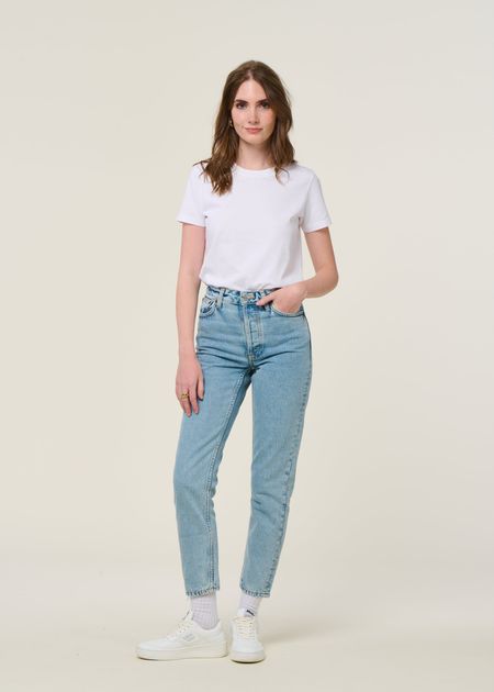Jean mom en coton bio | bleu clair "breezy britt summer salt" - Nudie Jeans