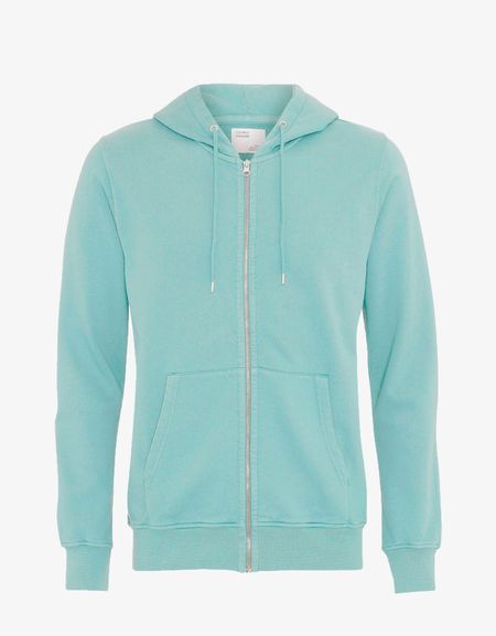 Sweat à capuche zippé bleu canard en coton bio - classic organic zip hood teal blue