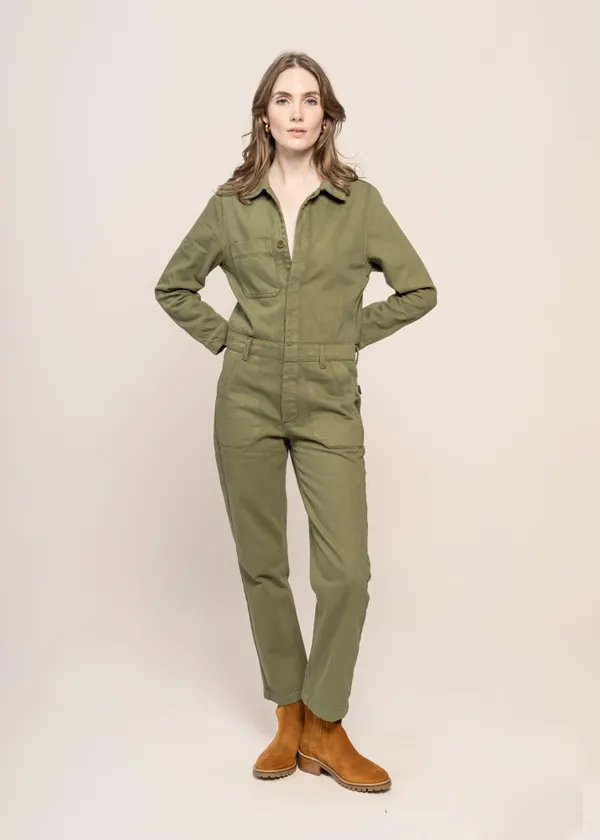 Combinaison en coton bio | verte "cotton twill boiler suit green", Brava Fabrics