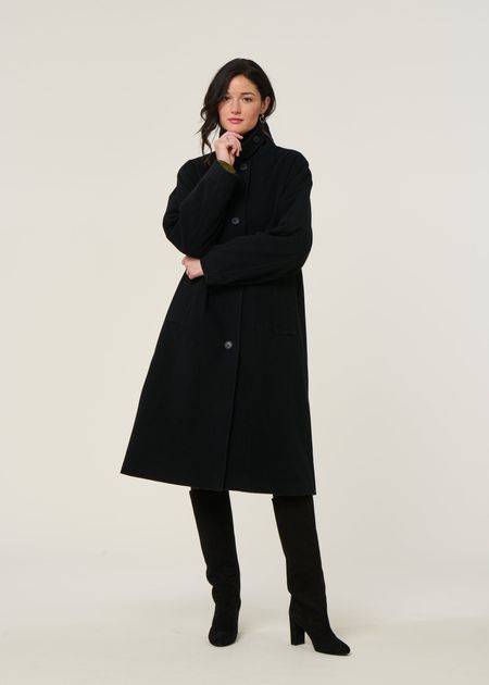 Manteau long en laine bio | noir "vaanoise wool - black"