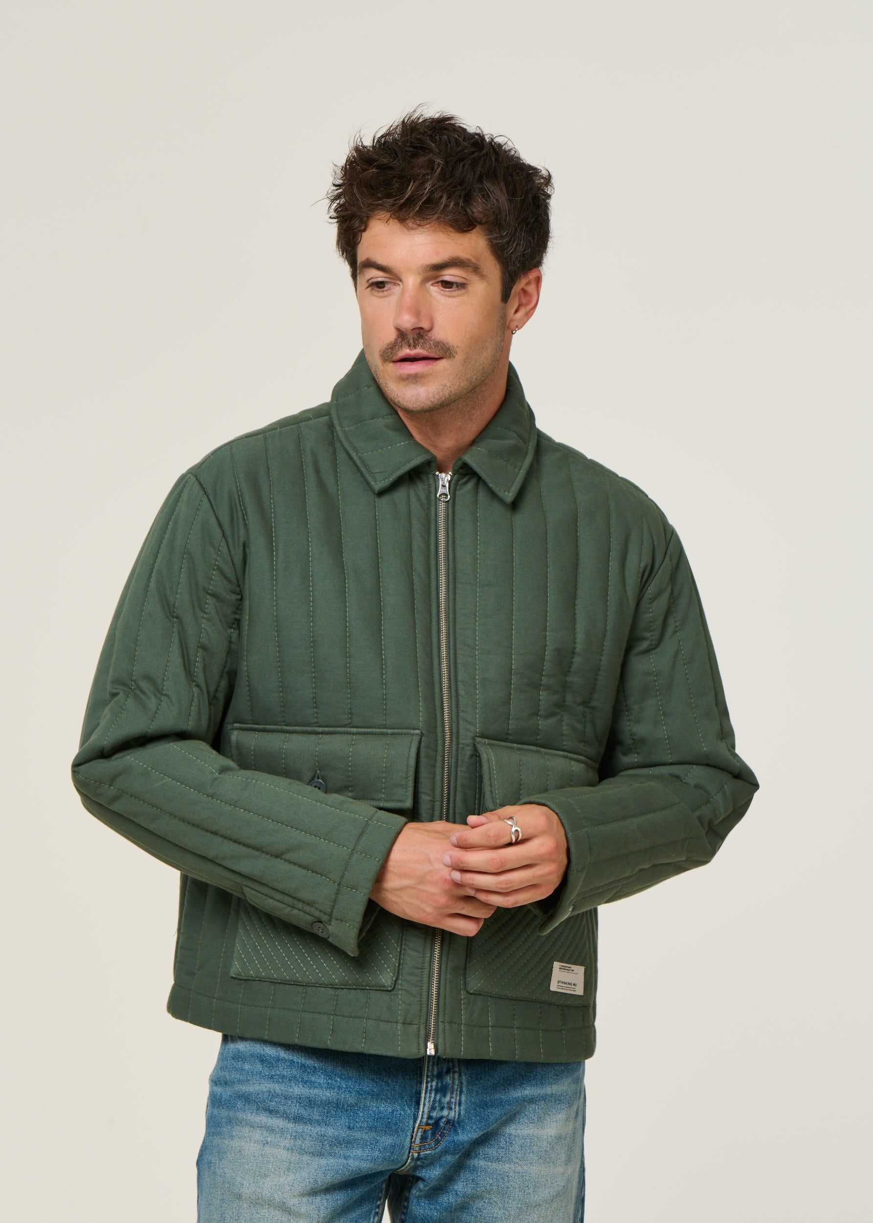 Veste matelassée en coton bio | vert "dark eucaliptus roc jacket - green", Thinking Mu, photo 1