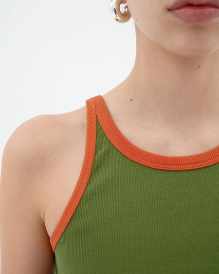 Débardeur en coton bio | vert "garden green pumpkin contrast harriet top" - Thinking Mu