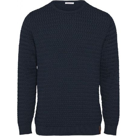Pull col rond bleu nuit en coton bio - field