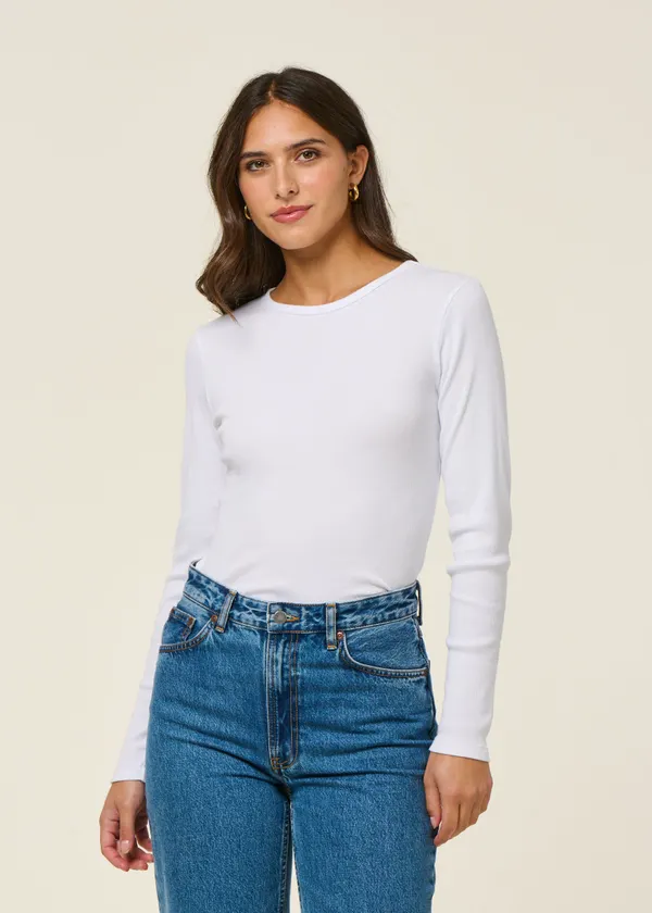 T-shirt manches longues côtelé en coton bio | blanc, WeDressFair