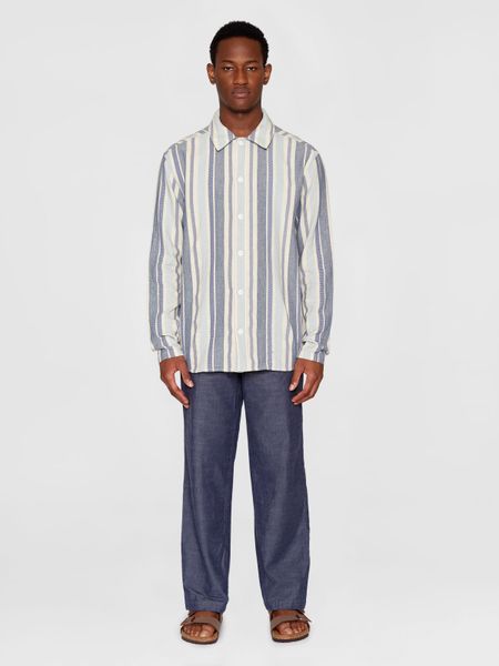 Hemd aus Bio-Baumwolle | Blau gestreift "loose jacquard woven striped shirt blue stripe", Knowledge Cotton Apparel, Foto 3