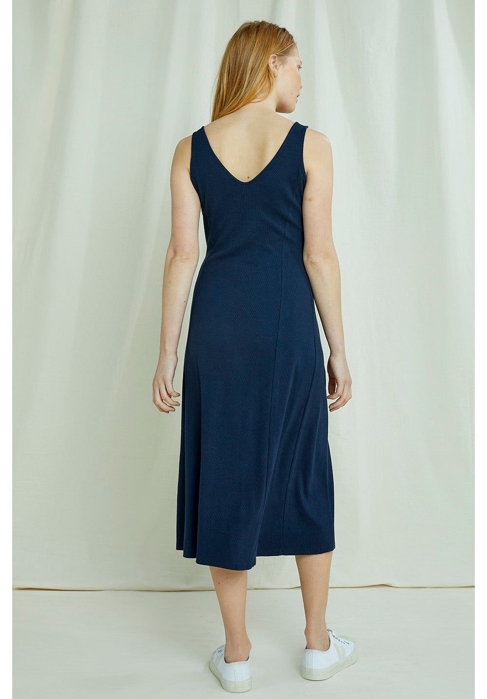 Robe mi-longue boutonnée marine en coton bio - anya, People Tree, photo 4