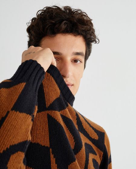 Pull motifs marron et noir en laine - khem, Thinking Mu, photo 4