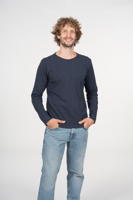 T-shirt marine à manches longues en coton bio