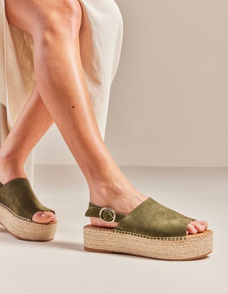 Plateau-Espadrilles aus zertifiziertem Leder | Grün "espadrilles maya - suède sapin", Odaje ex M.Moustache, Foto 3