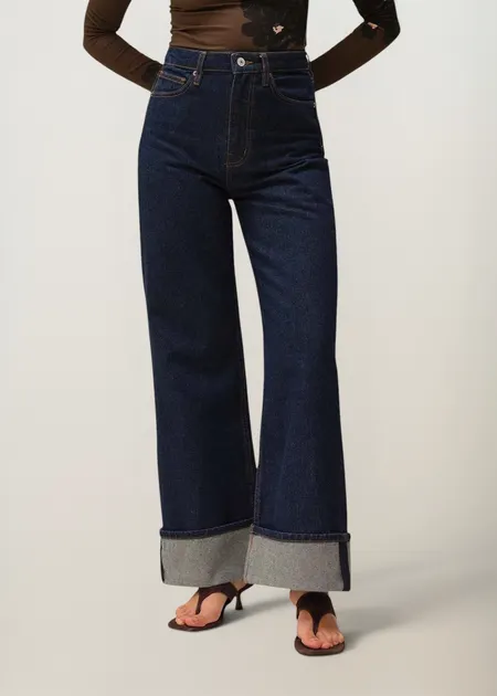 Jean wide leg à revers en coton bio | brut "Marwa", Nitah