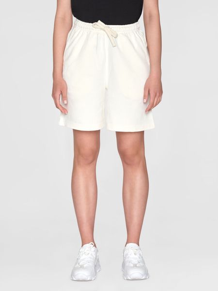 Short en coton bio | blanc à motif brodé "loose fit sweat shorts egret"