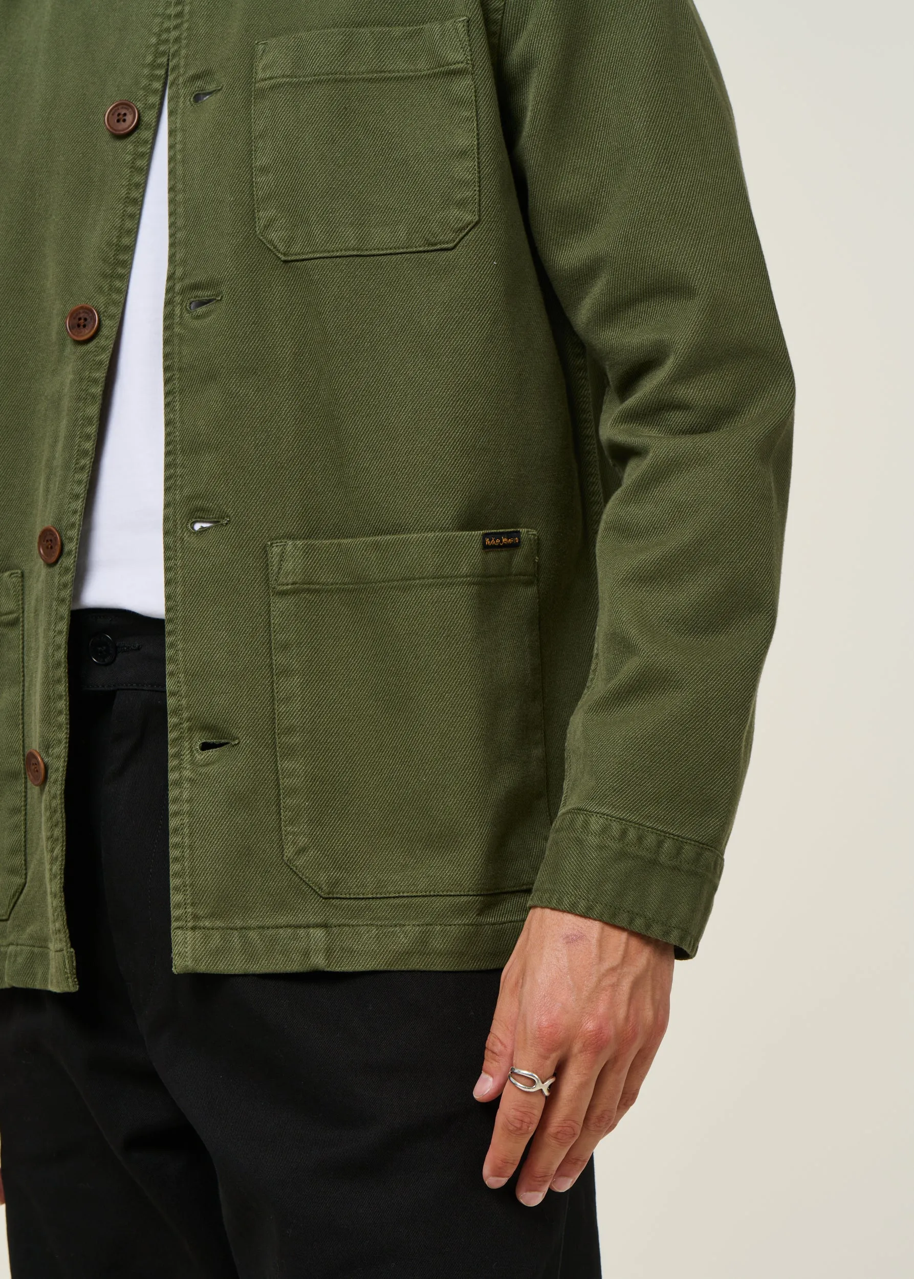Veste workwear kaki en coton bio | vert "barney worker jacket olive", Nudie Jeans, photo 4