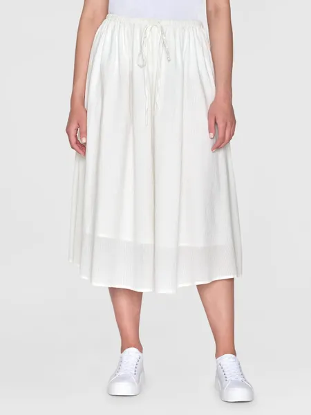 Jupe midi en coton bio | rayé blanc "stripe structure a-shape mid-length skirt egret"