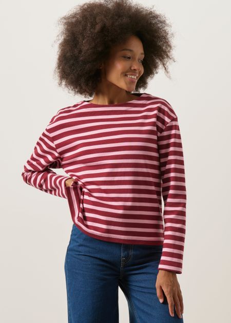 Sweat marinière en coton bio | bordeaux et rose "June" - WeDressFair