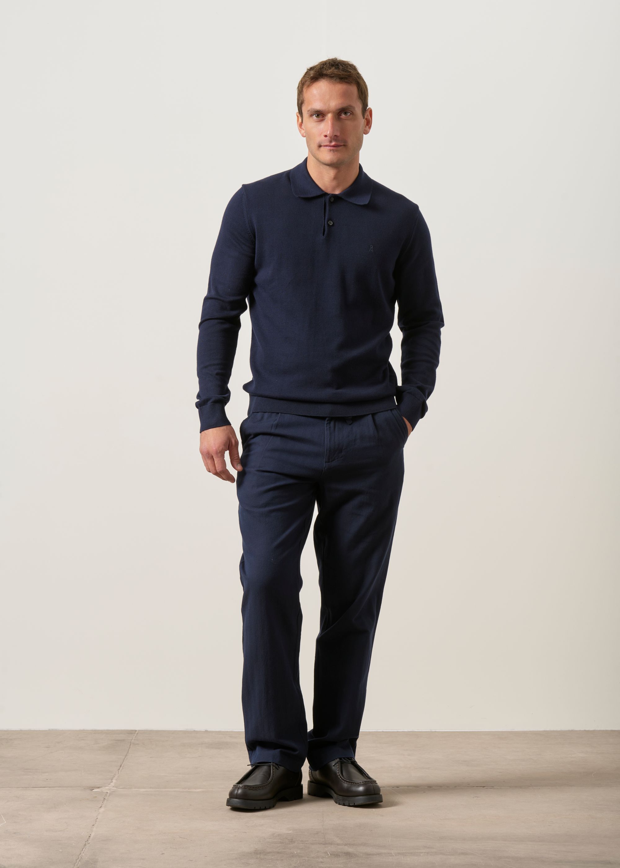 Pull polo en coton bio | marine "Knit longsleeve poloshirt - night sky", Armedangels, photo 3