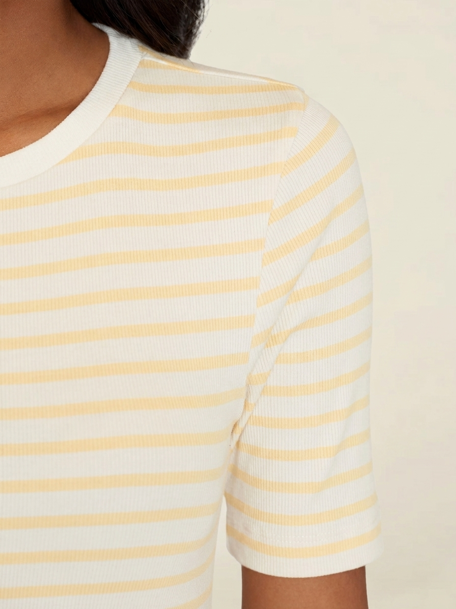 T-shirt côtelé en coton bio | rayé jaune "striped rib t-shirt yellow stripe", Knowledge Cotton Apparel, photo 2