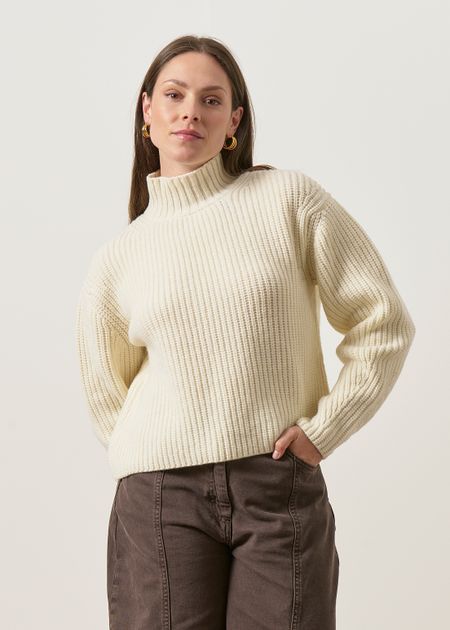 Pull col montant en côtes anglaises en laine mérinos | écru, WeDressFair