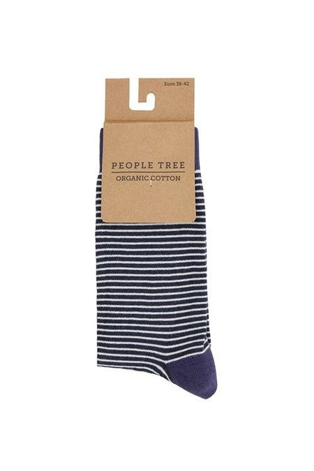 Chaussettes hautes rayées bleues en coton bio