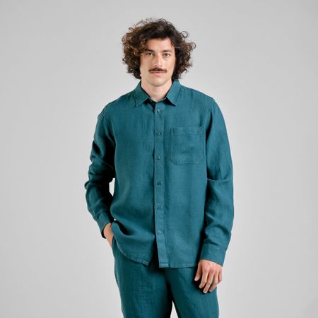 Chemise en lin | bleu canard "Shirt rute linen mediterranea green" - Dedicated