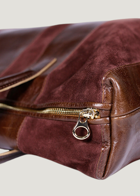 Cabas en cuir et suède certifiés | bordeaux "tall stripe - acajou burgundy", Craie Studio, photo 3