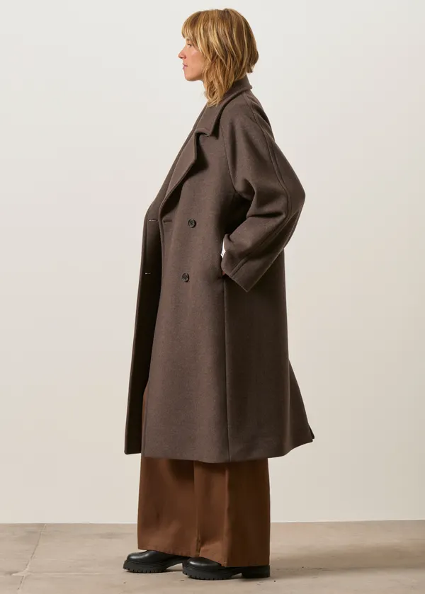 Manteau long en laine recyclée | marron "Wool double-breasted coat - claystone-melange", Armedangels
