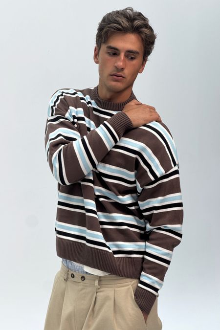 Pull en coton bio | rayé marron bleu "Jersey bright brown - bright-brown" - NWHR