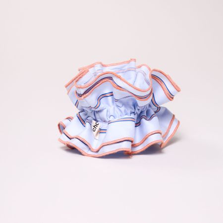 Maxi chouchou en matière upcyclée | bleu rayé orange - Chou²