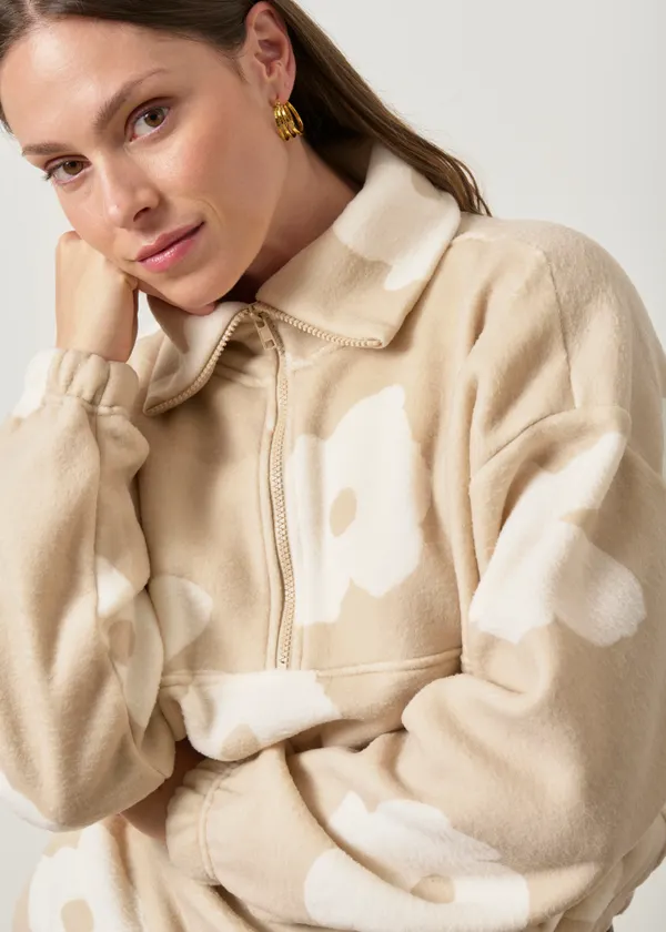 Sweat polaire en matière recyclée | beige "Sven - biscotti flowers", émoi émoi