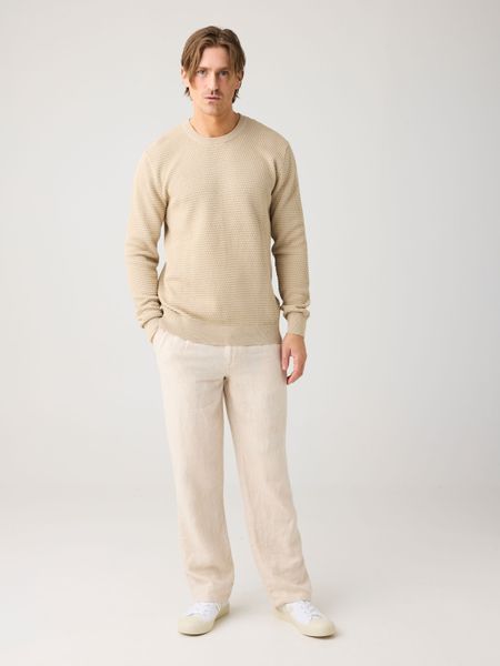 Pull en coton bio | beige " vagn regular bubble knit crew neck - light feather gray" - Knowledge Cotton Apparel
