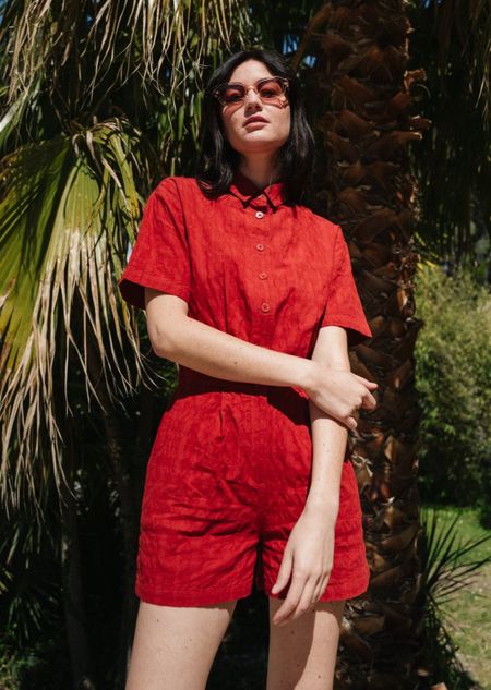 Combishort en coton bio | orange "orangered cuadrito agata jumpsuit"