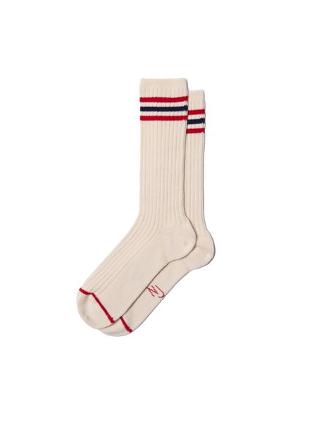 Chaussettes hautes en coton bio | écrues rayées "women tennis socks retro offwhite/red"