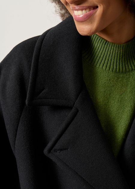 Langer Mantel aus recycelter Wolle | Schwarz "Wool double-breasted coat", Armedangels, Foto 4