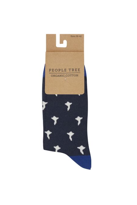 Chaussettes hautes marines à motifs en coton bio - motif socks