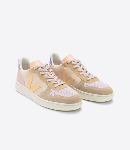Baskets basses en cuir et suède certifiés | multicolore "v-10 suede multico peach" - Veja