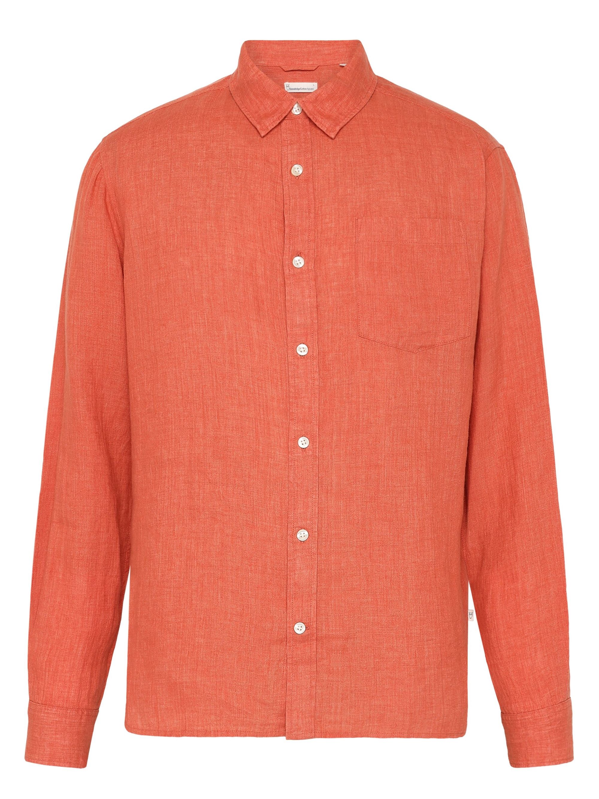 Chemise en lin biologique | rouge "regular linen shirt langoustino", Knowledge Cotton Apparel, photo 4