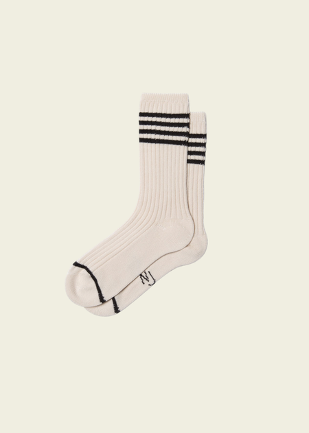 Chaussettes hautes en coton bio | écrues rayées "women tennis socks stripe offwhite/black" - Nudie Jeans