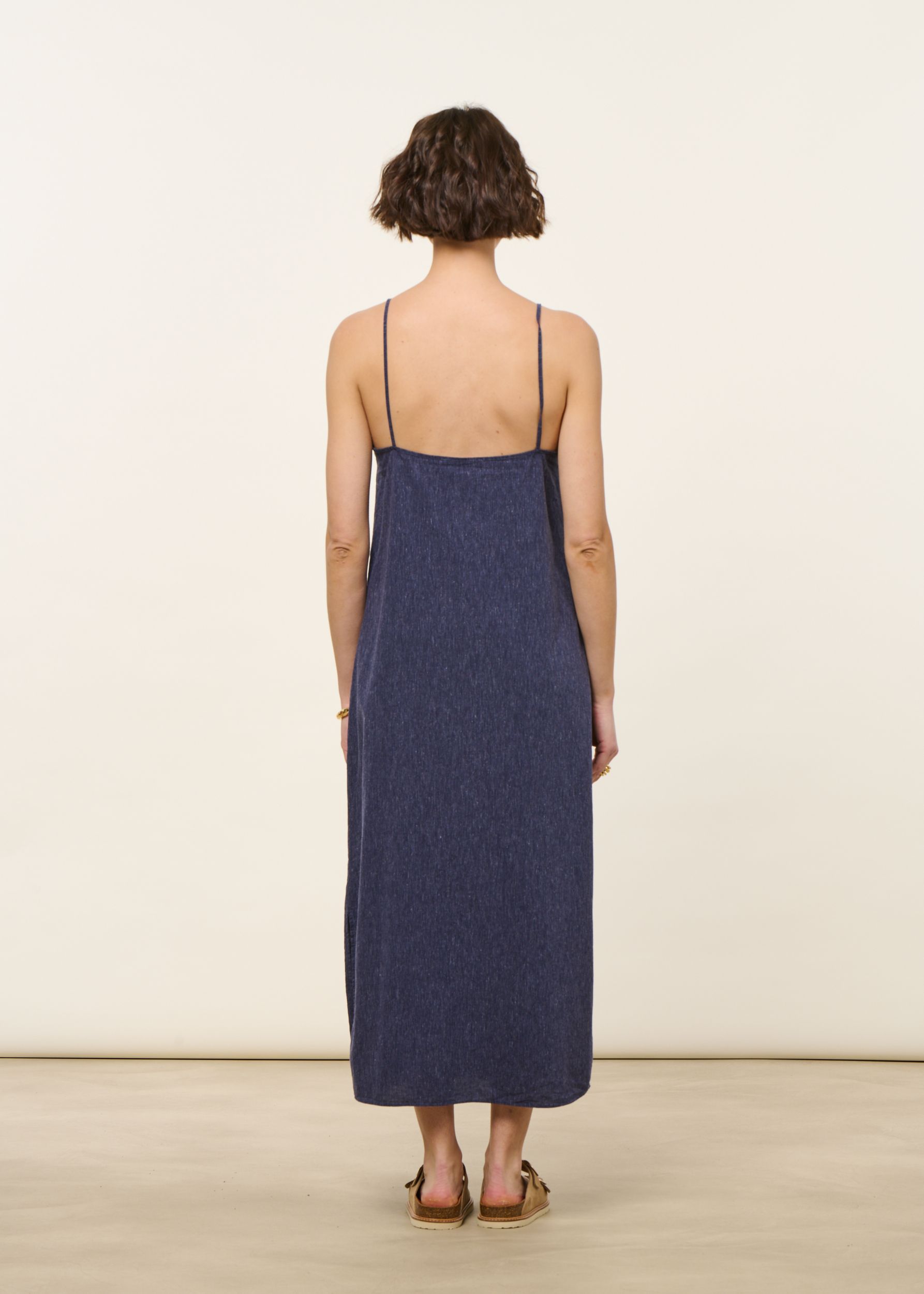 Langes Kleid aus Bio-Baumwolle | Blau "Easy dress organic cotton - speckled navy", Rotholz, Foto 4