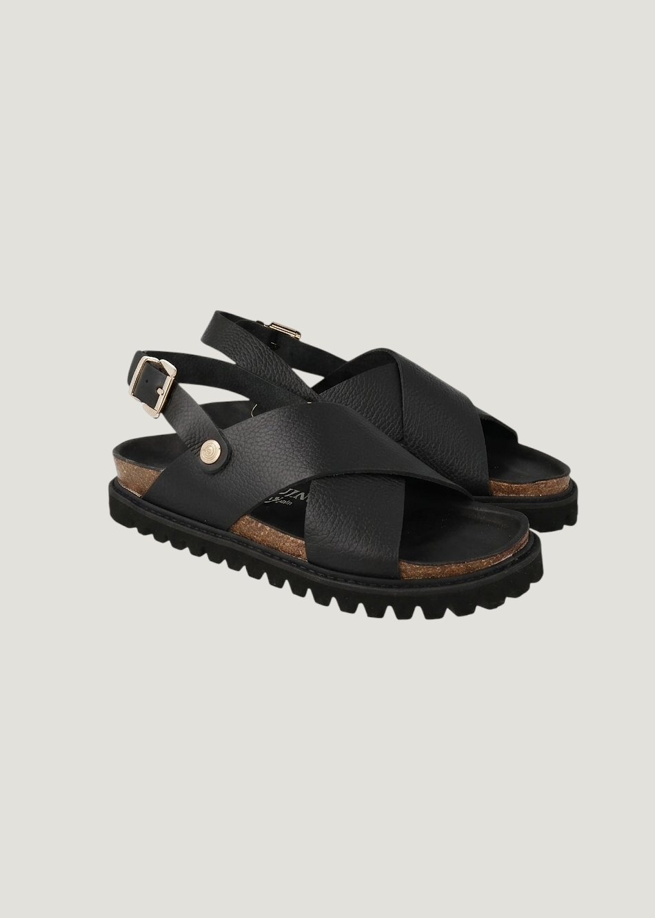 Sandales en cuir certifié | noir "melen embossed leather dark" new, Genuins, photo 1