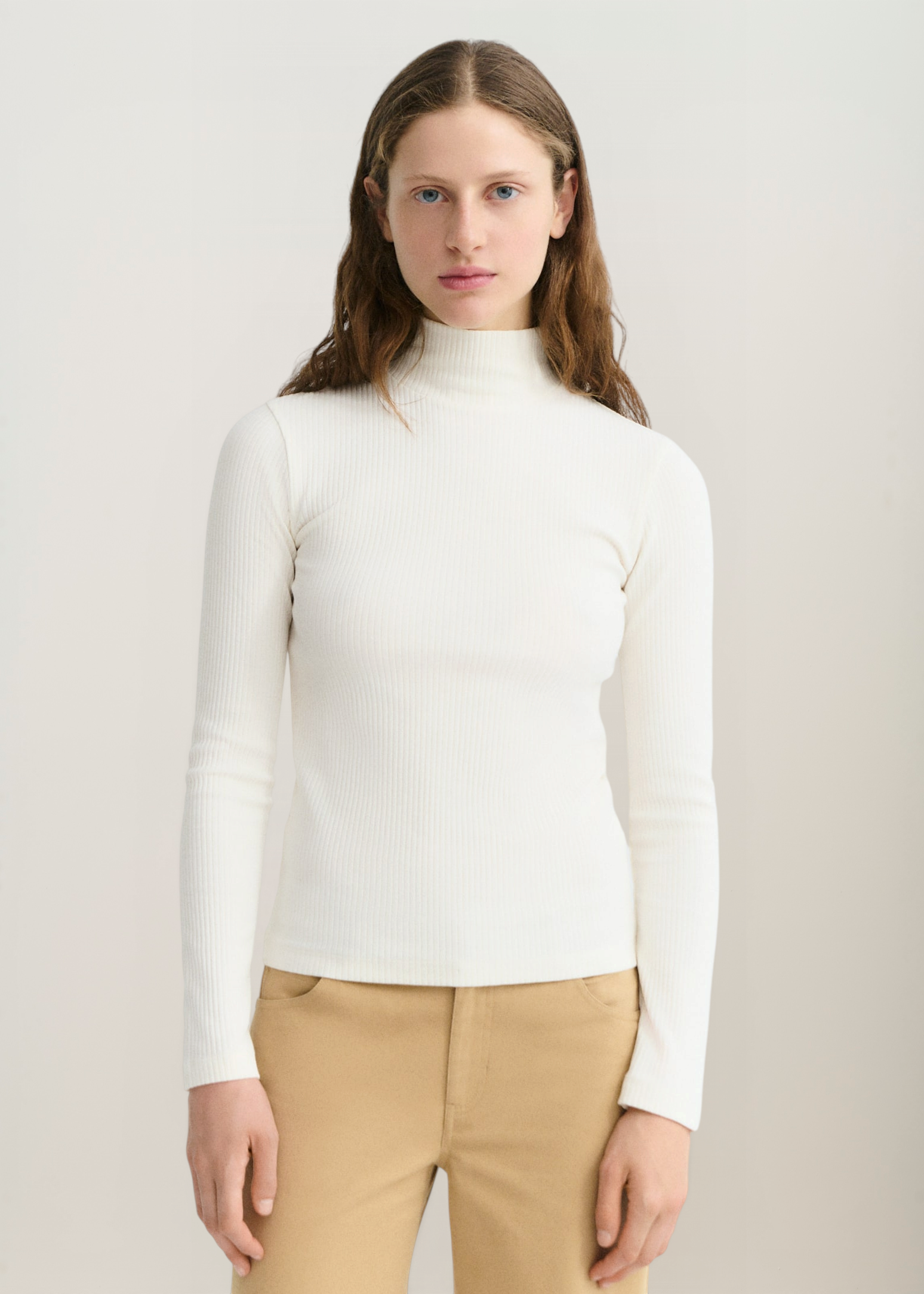 Unterziehshirt mit Stehkragen aus Bio-Baumwolle | Weiß "White rib aine top - white", Thinking Mu, Foto 1