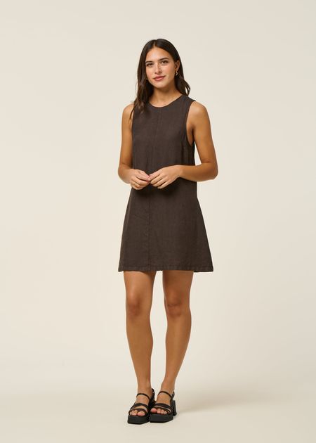 Robe courte en lin | marron "salvia - mud"