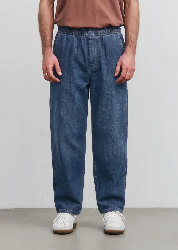 Pantalon ample léger effet denim en coton bio | bleu denim "Wide pant recycled cotton - washed denim", Rotholz